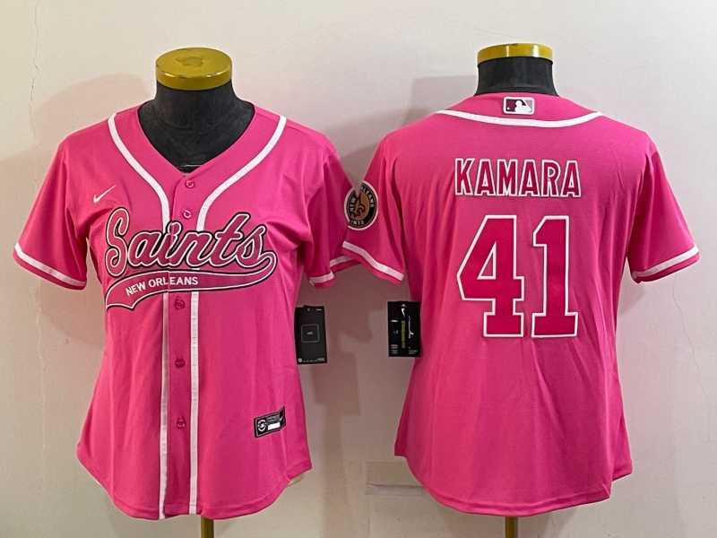 Women%27s New Orleans Saints #41 Alvin Kamara Pink With Patch Cool Base Stitched Baseball Jersey